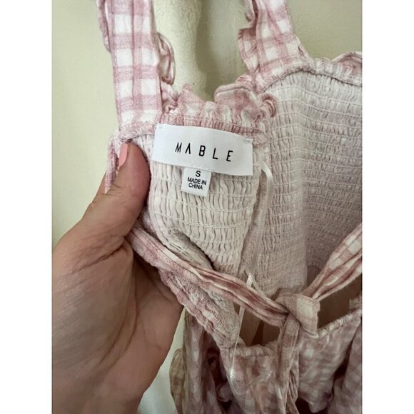 Pink Gingham Ruffled Smocked Dress By Mable Small Cottacore feminine - Picture 3 of 8
